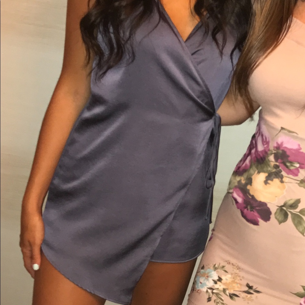 Satin wrap front romper